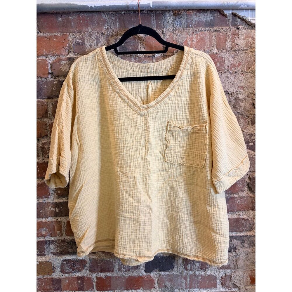 Butter Yellow Short Drop Sleeve Oversized Cotton T-shirt Ladies Size XL